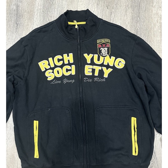 Richyung Society Men's 2XL Black Yellow Full Zip Y2K Oversized Sweater Jacket - Picture 8 of 12